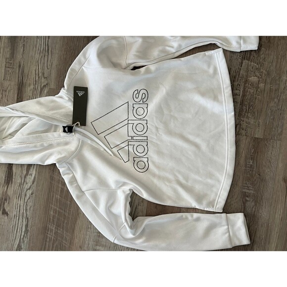 New Adidas White and black Hoodie Sweatshirt pullover hoodie 3 stripe life xs - Picture 2 of 5